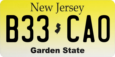 NJ license plate B33CAO