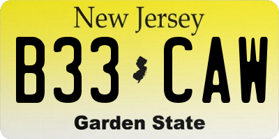 NJ license plate B33CAW