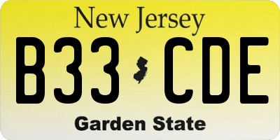 NJ license plate B33CDE