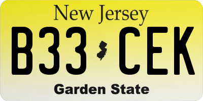 NJ license plate B33CEK
