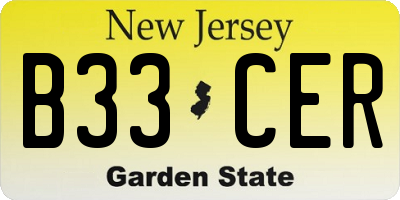 NJ license plate B33CER