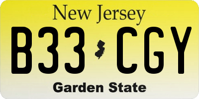 NJ license plate B33CGY