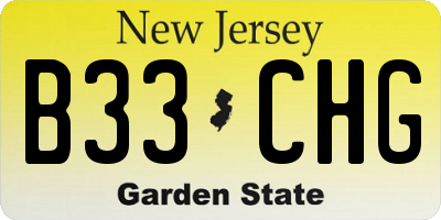 NJ license plate B33CHG