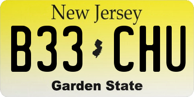 NJ license plate B33CHU