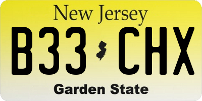 NJ license plate B33CHX