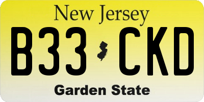 NJ license plate B33CKD