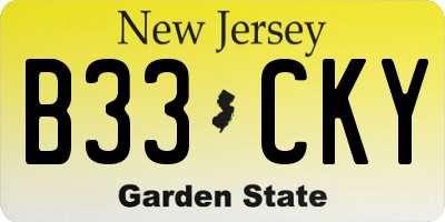 NJ license plate B33CKY