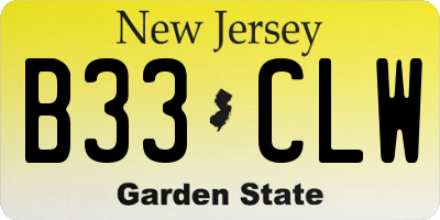 NJ license plate B33CLW