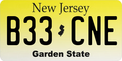 NJ license plate B33CNE