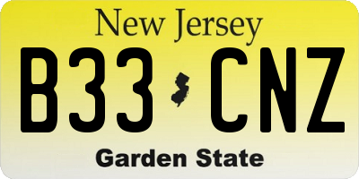 NJ license plate B33CNZ