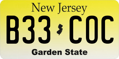 NJ license plate B33COC
