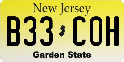 NJ license plate B33COH
