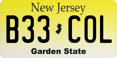 NJ license plate B33COL