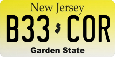 NJ license plate B33COR