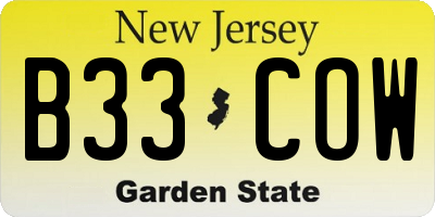 NJ license plate B33COW