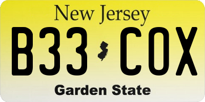 NJ license plate B33COX