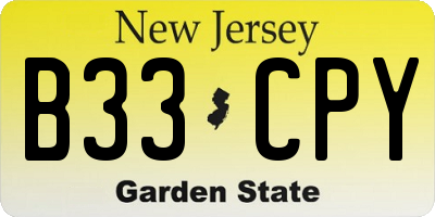 NJ license plate B33CPY
