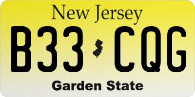 NJ license plate B33CQG