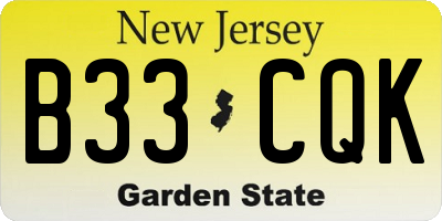 NJ license plate B33CQK