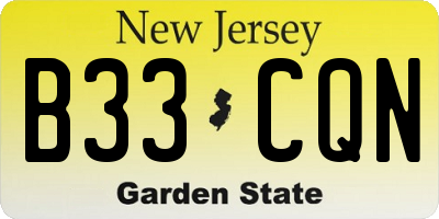 NJ license plate B33CQN