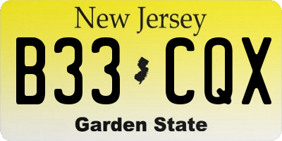 NJ license plate B33CQX