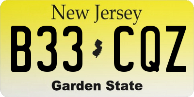 NJ license plate B33CQZ