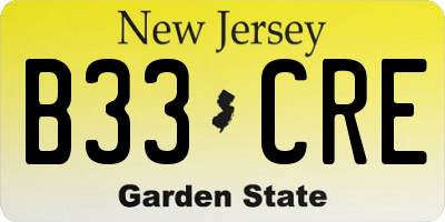 NJ license plate B33CRE