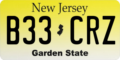 NJ license plate B33CRZ