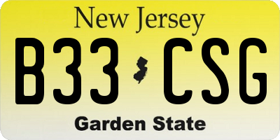 NJ license plate B33CSG