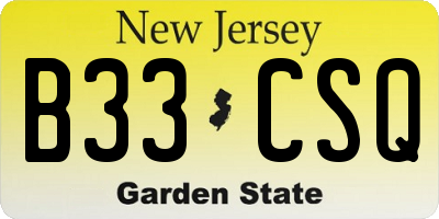 NJ license plate B33CSQ