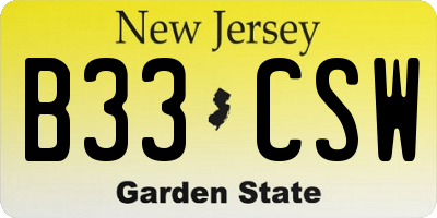 NJ license plate B33CSW