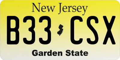 NJ license plate B33CSX