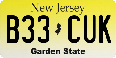 NJ license plate B33CUK