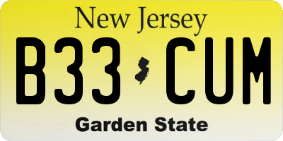 NJ license plate B33CUM