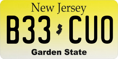NJ license plate B33CUO