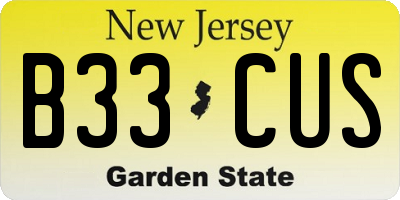 NJ license plate B33CUS