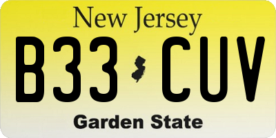 NJ license plate B33CUV