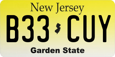 NJ license plate B33CUY
