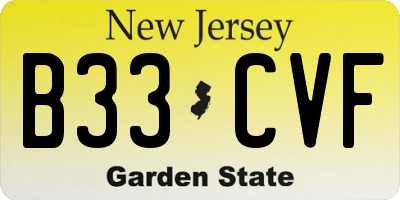 NJ license plate B33CVF