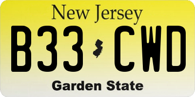 NJ license plate B33CWD