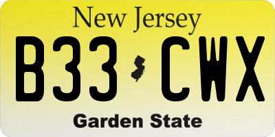 NJ license plate B33CWX
