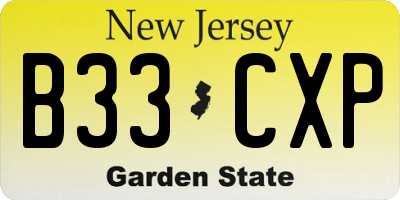 NJ license plate B33CXP