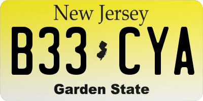 NJ license plate B33CYA