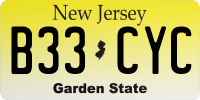 NJ license plate B33CYC