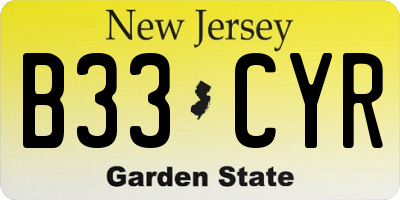 NJ license plate B33CYR