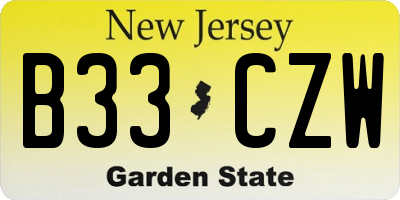 NJ license plate B33CZW