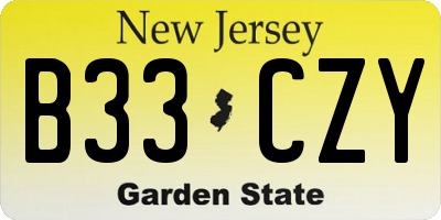 NJ license plate B33CZY