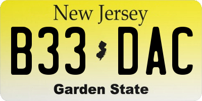 NJ license plate B33DAC