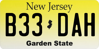 NJ license plate B33DAH