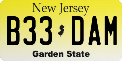 NJ license plate B33DAM